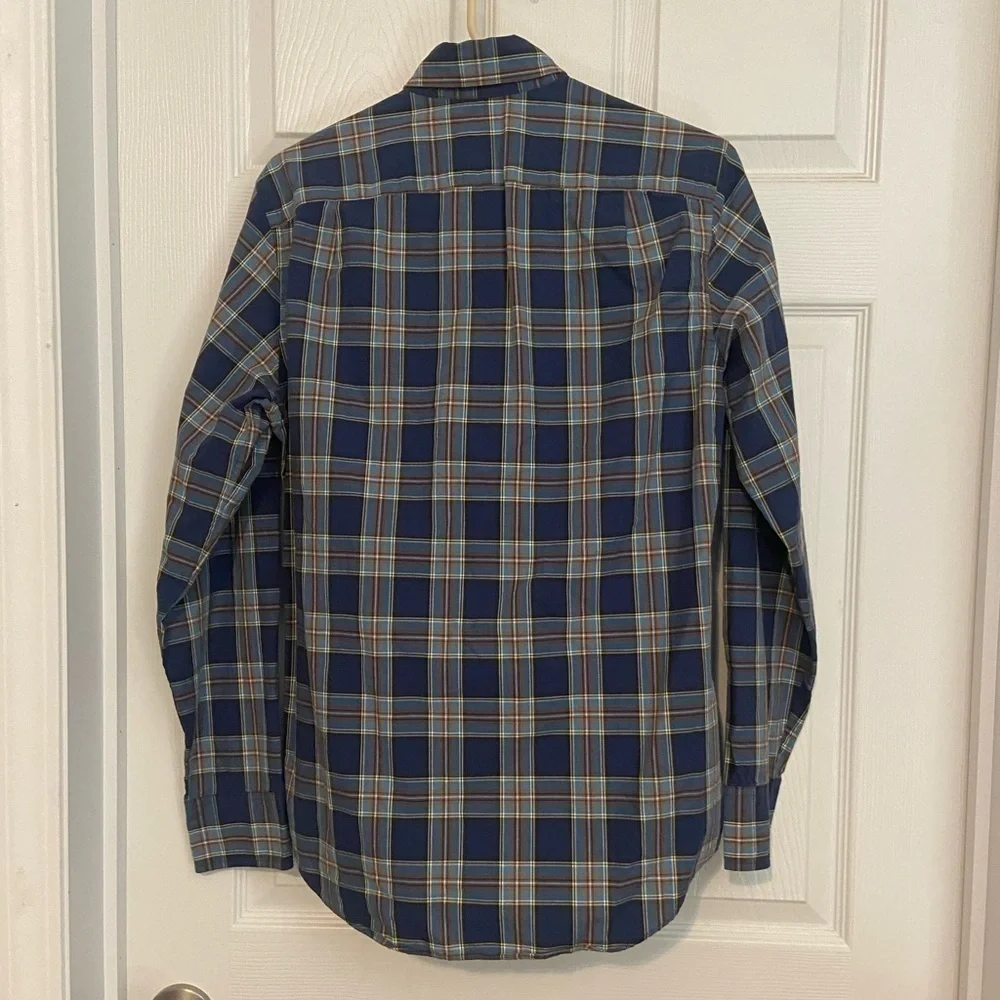 J. Crew Button Down Shirt Mens Blue Long Sleeve Button Up Sz XS Plaid Woven EUC